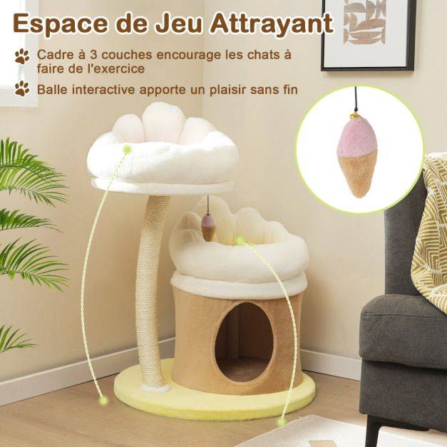 Arbre à chat de 83 cm tour à chat intérieur à plusieurs niveaux avec condo poteau à gratter en sisal blanc - Image 2