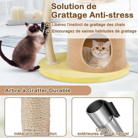 Arbre à chat de 83 cm tour à chat intérieur à plusieurs niveaux avec condo poteau à gratter en sisal blanc - Image 4