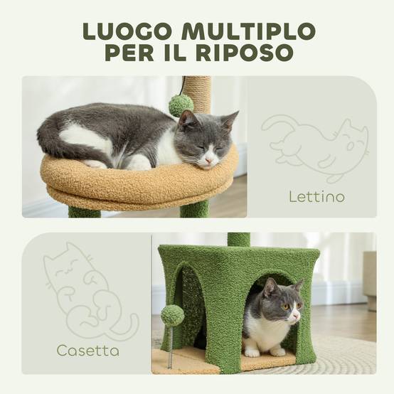 Arbre à chat design palmier bois velours pour chats griffoir jute et jeux 98cm vert - ComfortXL Outdoor Living - Image 7