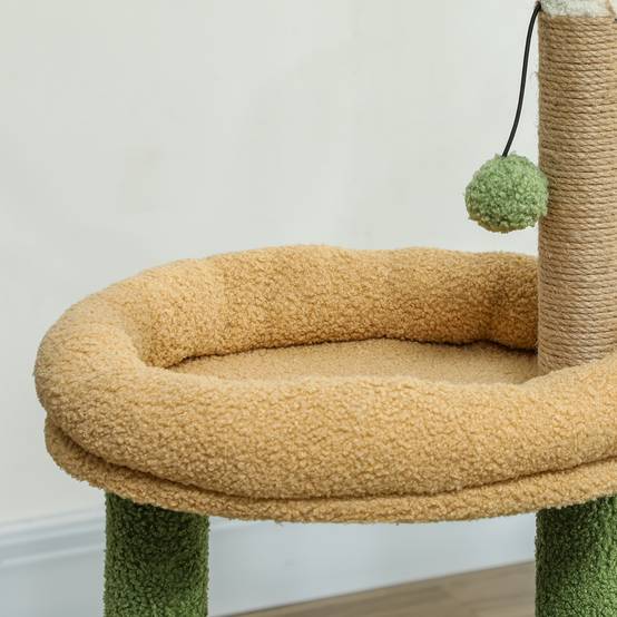 Arbre à chat design palmier bois velours pour chats griffoir jute et jeux 98cm vert - ComfortXL Outdoor Living - Image 10