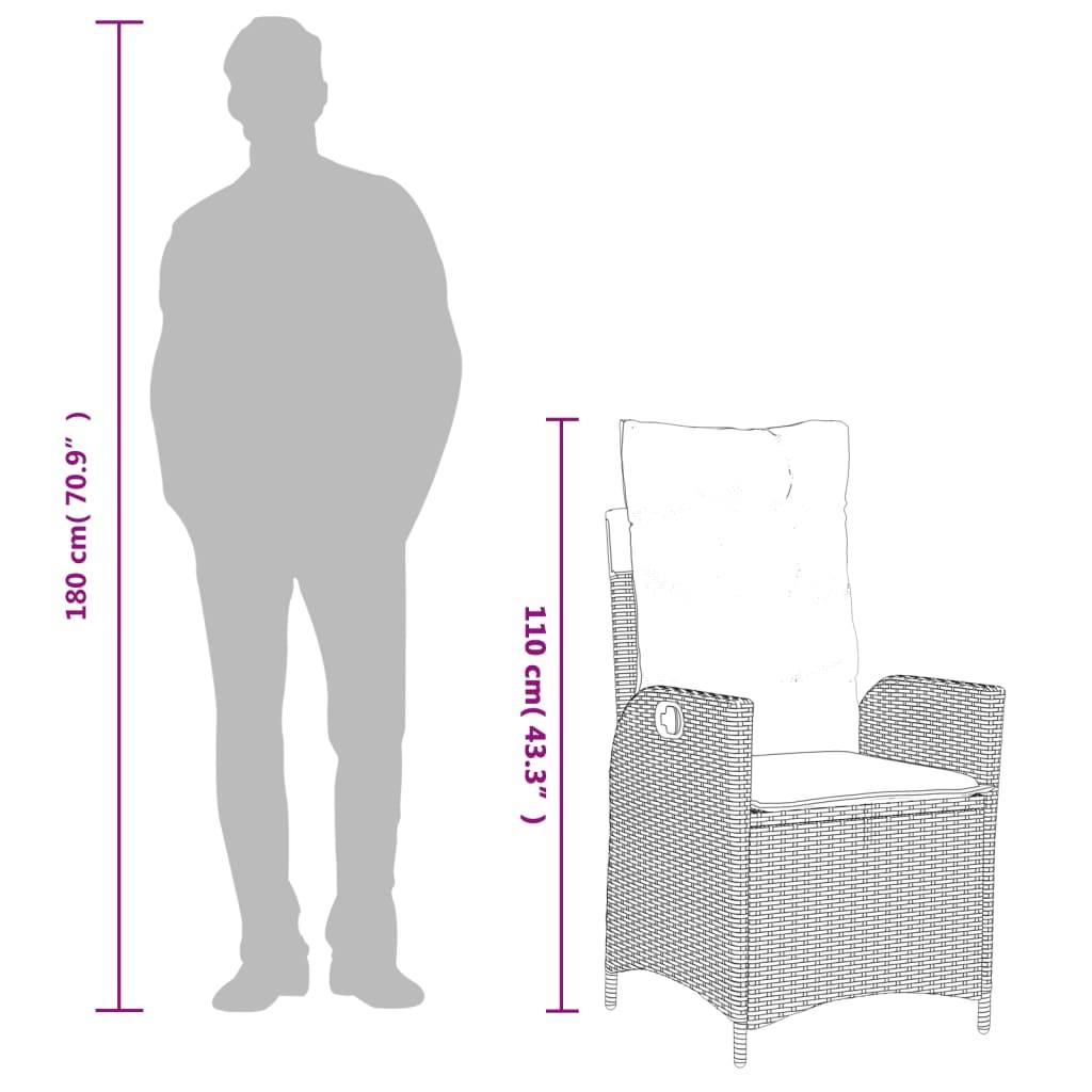 Fauteuil de Jardin Inclinable Résine Tressée avec Coussins Déhoussables pour Terrasse Noir – ComfortXL Outdoor Living - Image 5