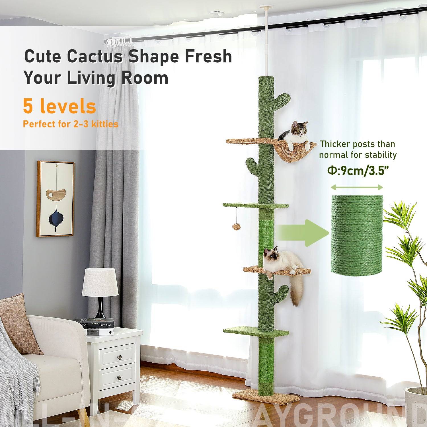 Arbre à Chat du Sol au Plafond avec 5 Niveaux Cactus PAWZ Road - Image 8