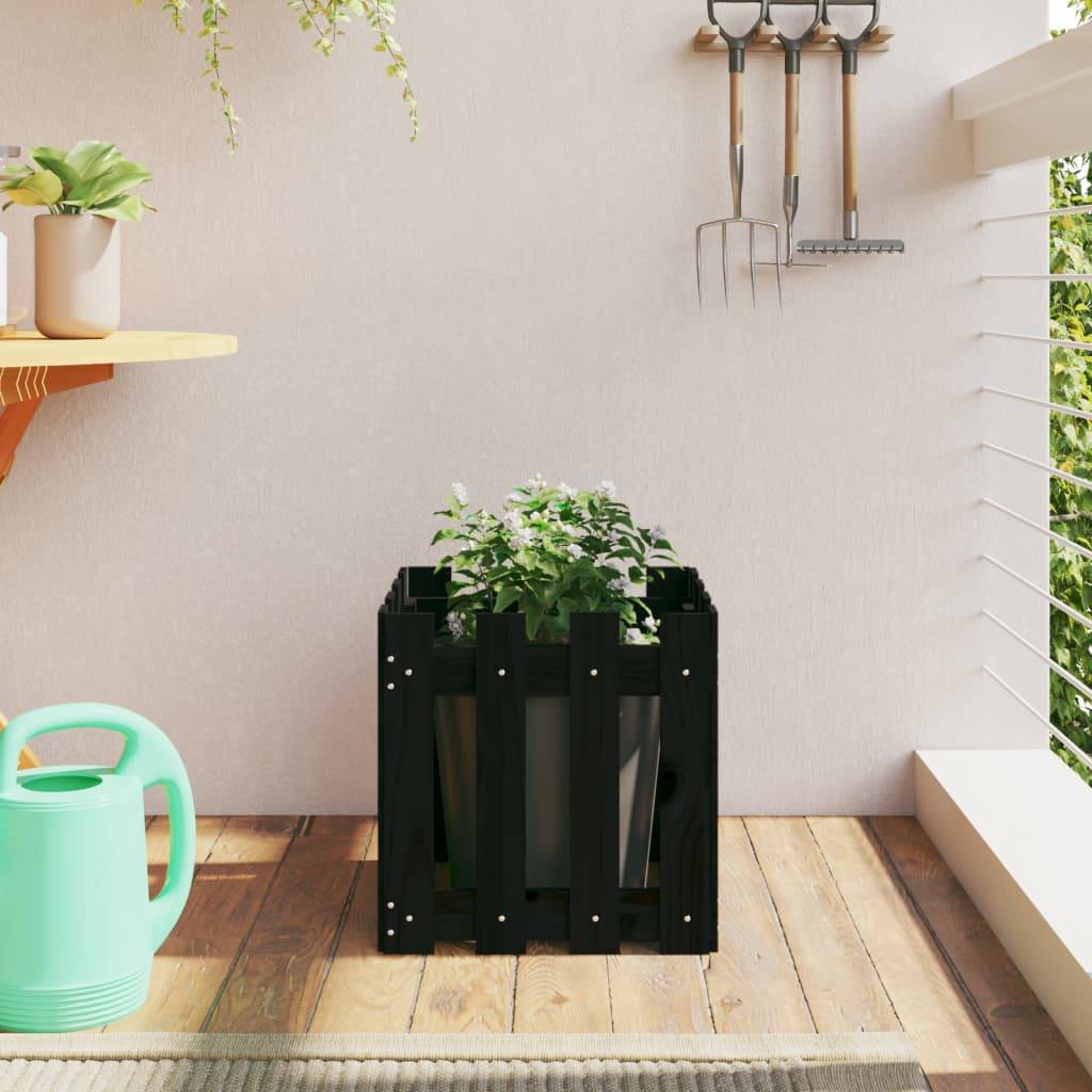 Vidaxl - Jardinière avec design de clôture noir 40x40x40 cm pin massif vidaXL 832449 - Image 1