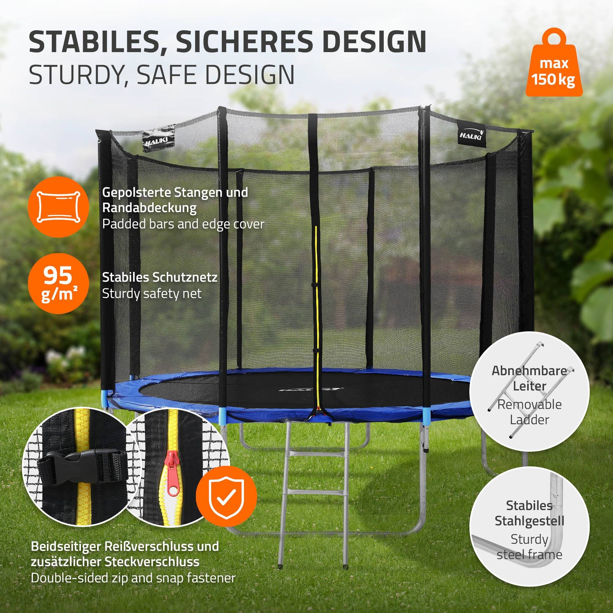 Trampoline de jardin avec filet de sécurité et échelle set complet bleu Ø 366 cm - Imagen 4
