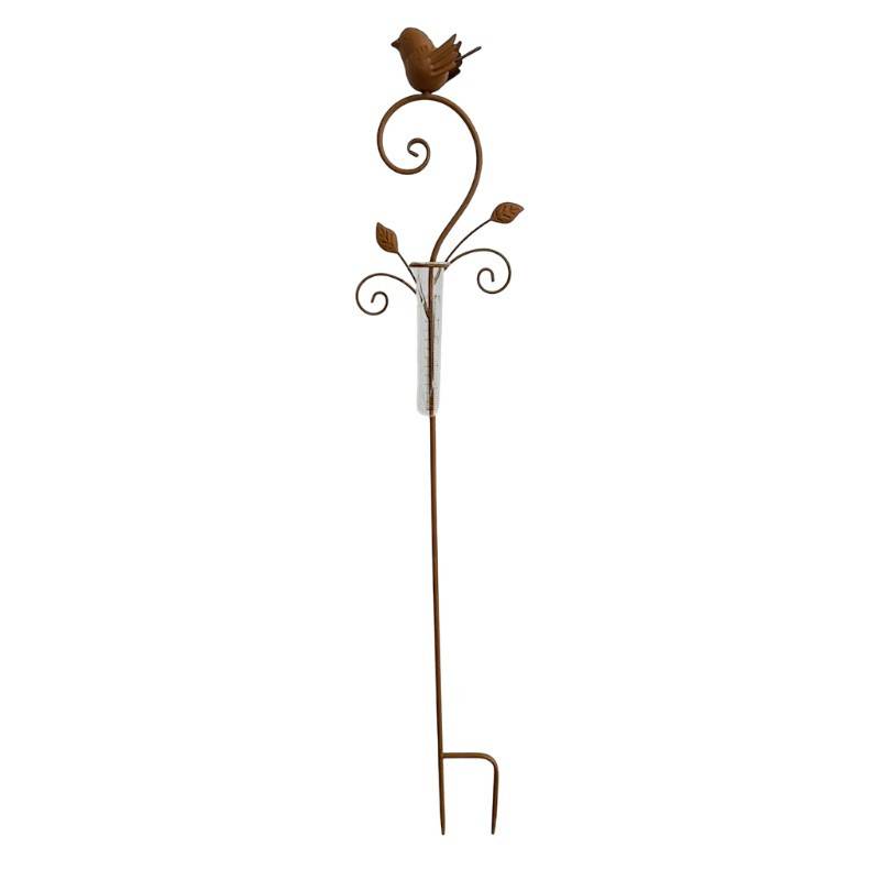 La Grande Prairie - Pluviomètre à planter oiseau fer rouile 16x7x101cm - Image 5