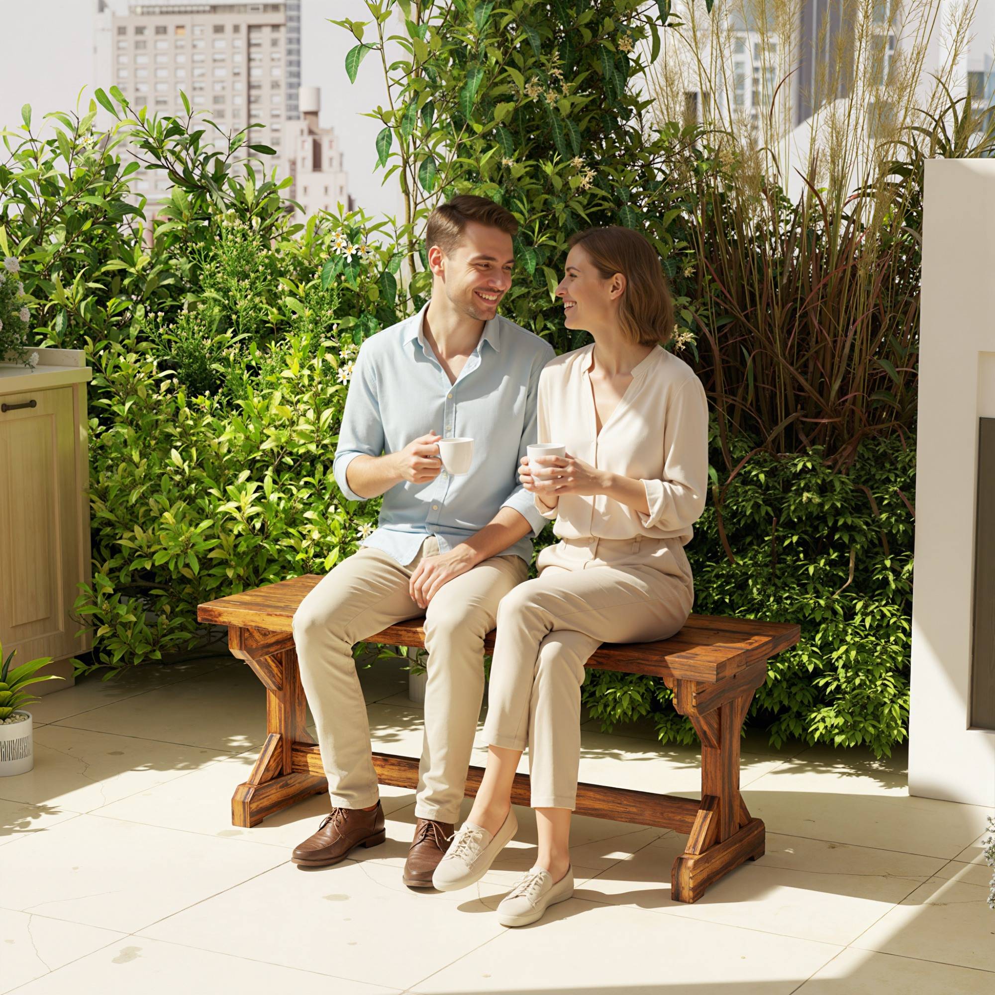 Banc de jardin 2 places bois sapin massif cour style rustique sans dossier 114cm - ComfortXL Outdoor Living - Image 10
