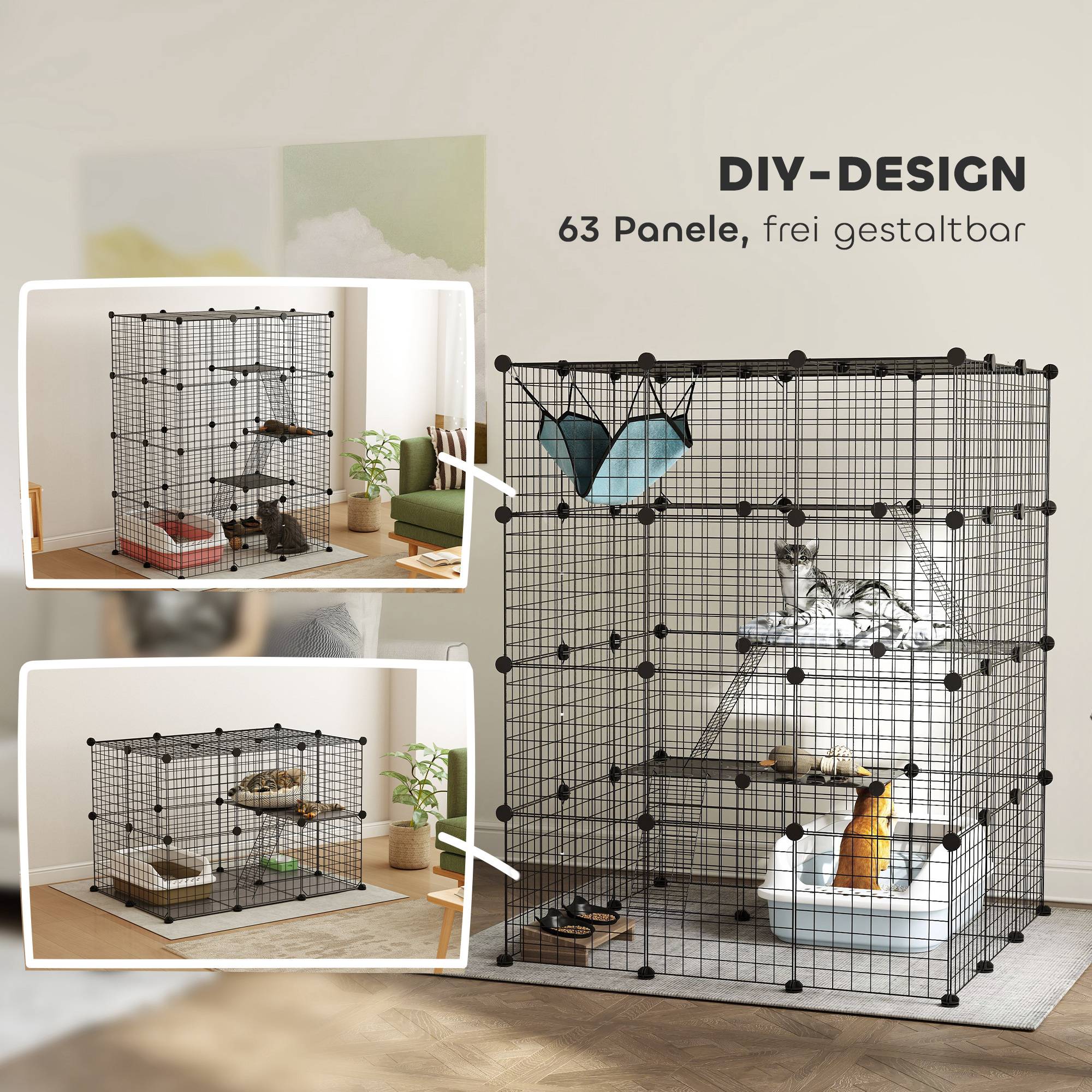 Cage chat intérieur 4 étages enclos DIY fil métallique hamac rampe portes plateformes - Image 7