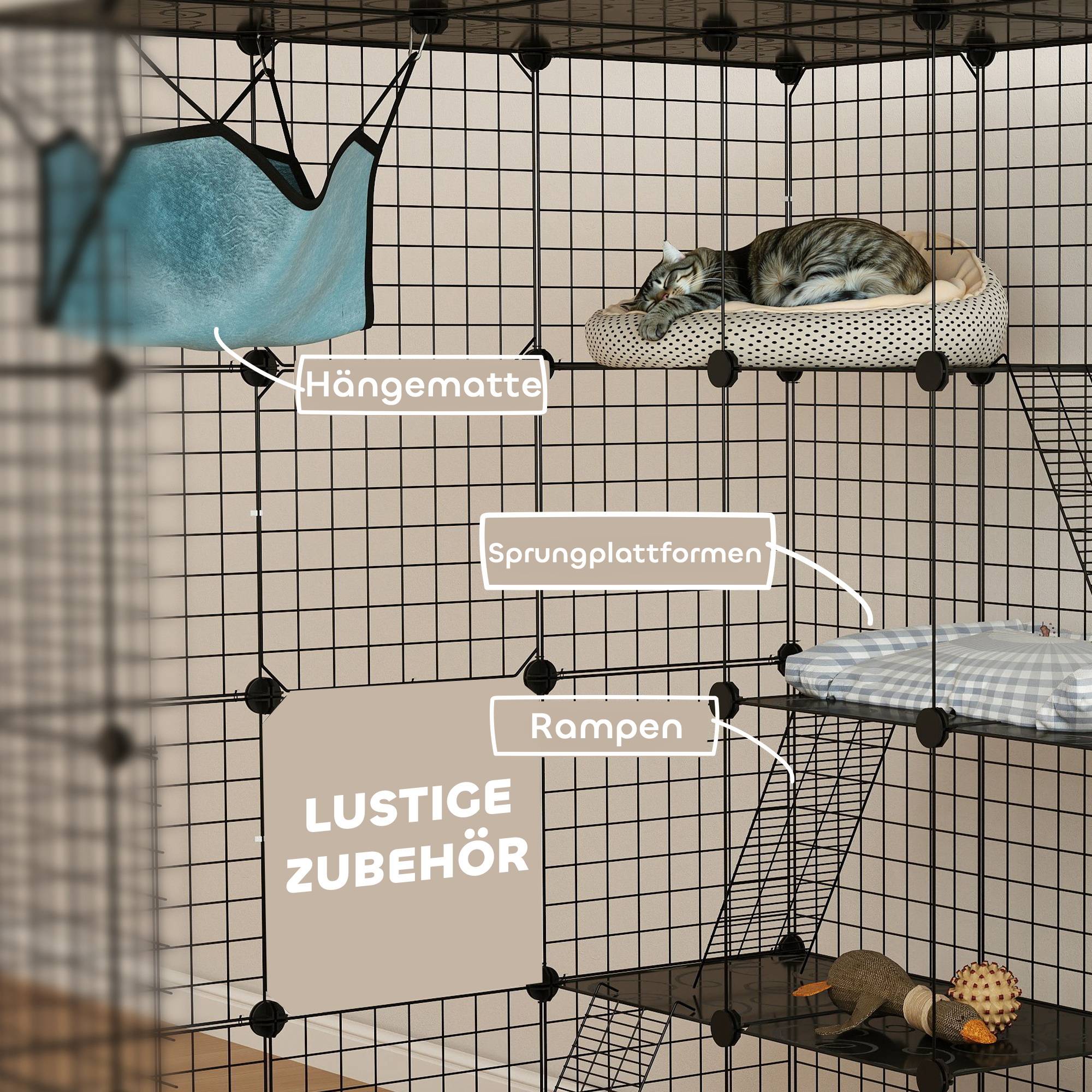 Cage chat intérieur 4 étages enclos DIY fil métallique hamac rampe portes plateformes - Image 9