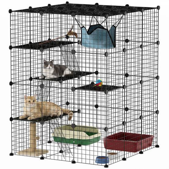 Cage chat intérieur 4 étages enclos DIY fil métallique hamac rampe portes plateformes - Image 1