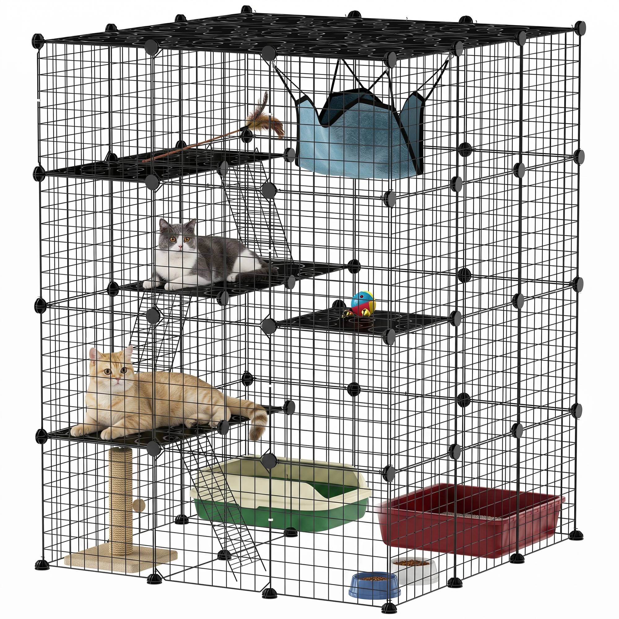 Cage chat intérieur 4 étages enclos DIY fil métallique hamac rampe portes plateformes - Image 1