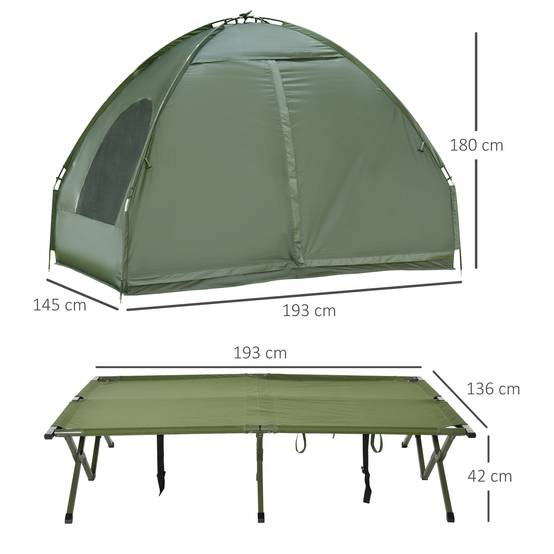 Lit de Camp Double 4-en-1 avec Tente, Matelas Gonflable et Sac, Structure Acier et Toile Oxford, 193 x 145 x 180 cm, Vert - Image 4