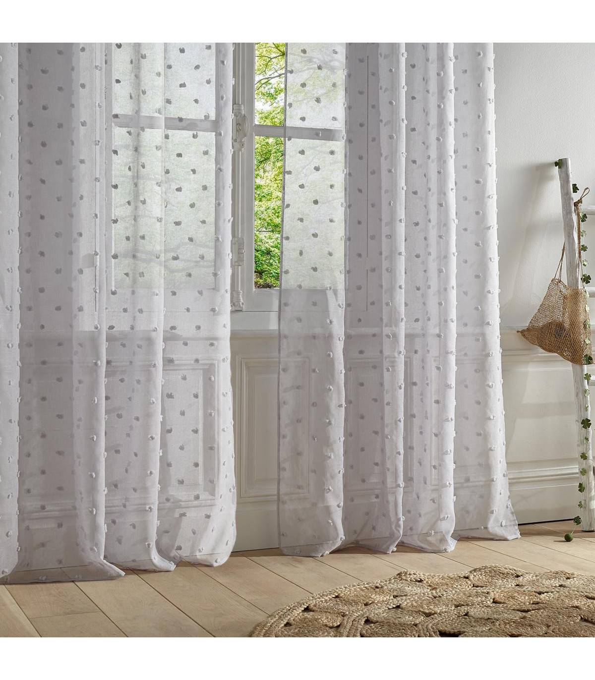 Voilage à œillets Gris motif petits pompons 140 x 240 cm - Imagen 4