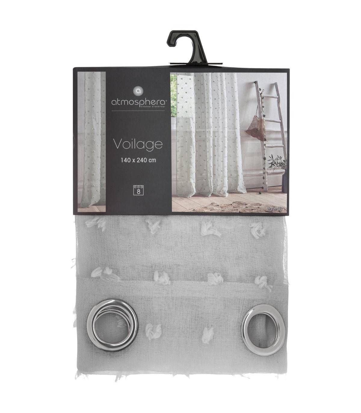 Voilage à œillets Gris motif petits pompons 140 x 240 cm - Imagen 2