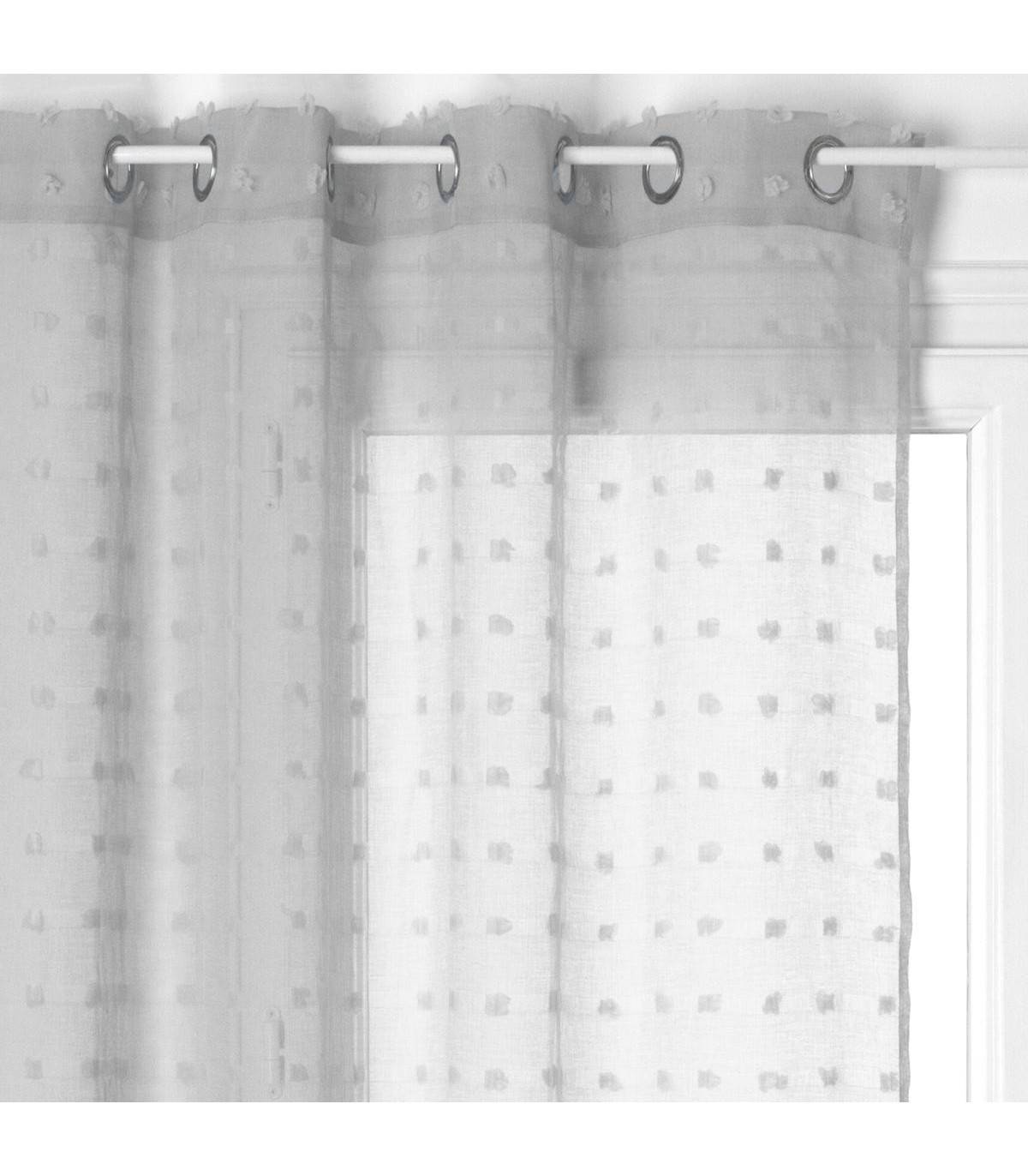 Voilage à œillets Gris motif petits pompons 140 x 240 cm - Imagen 1