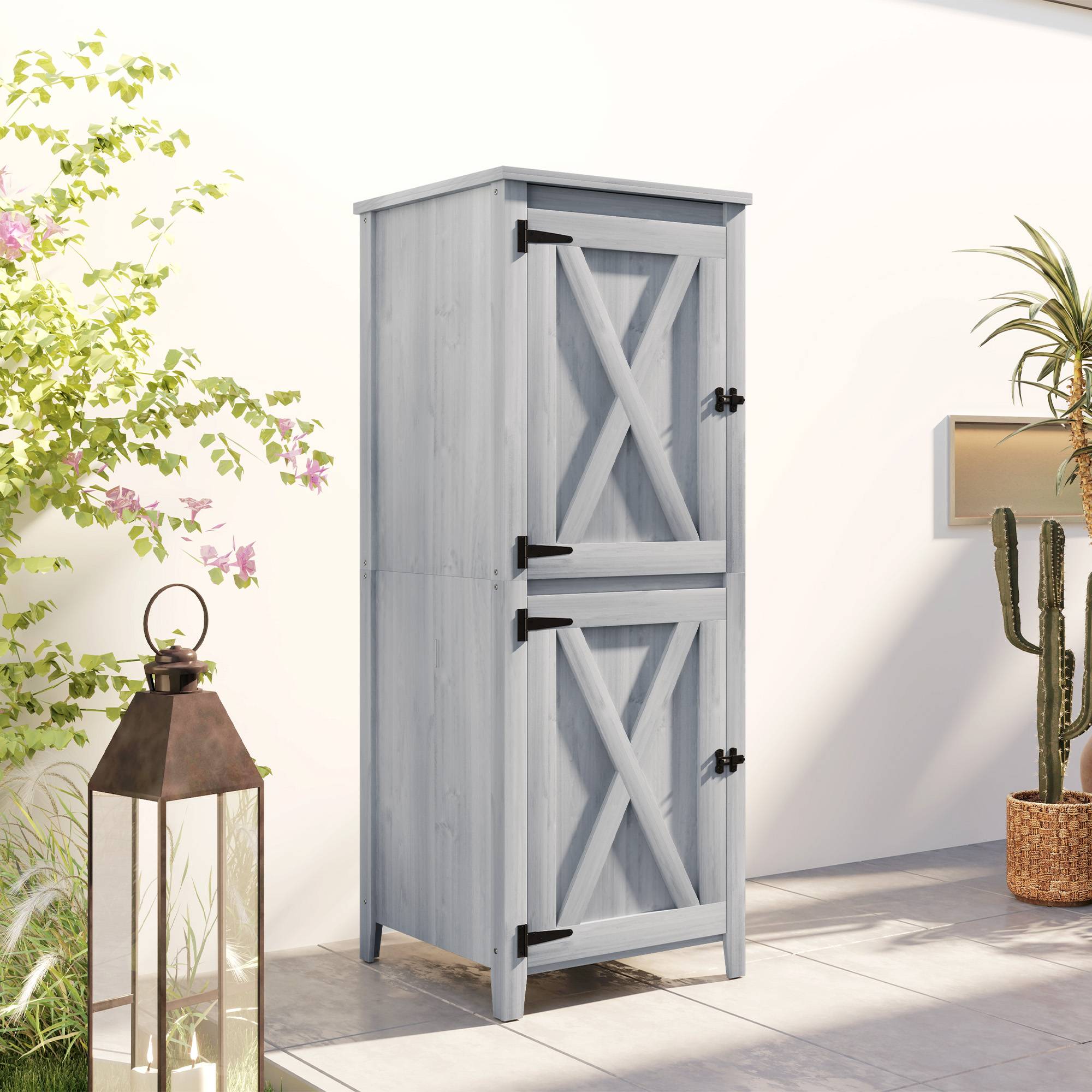 Abri bois compact pour outils et matériel, portes verrouillables, gris clair - Image 9