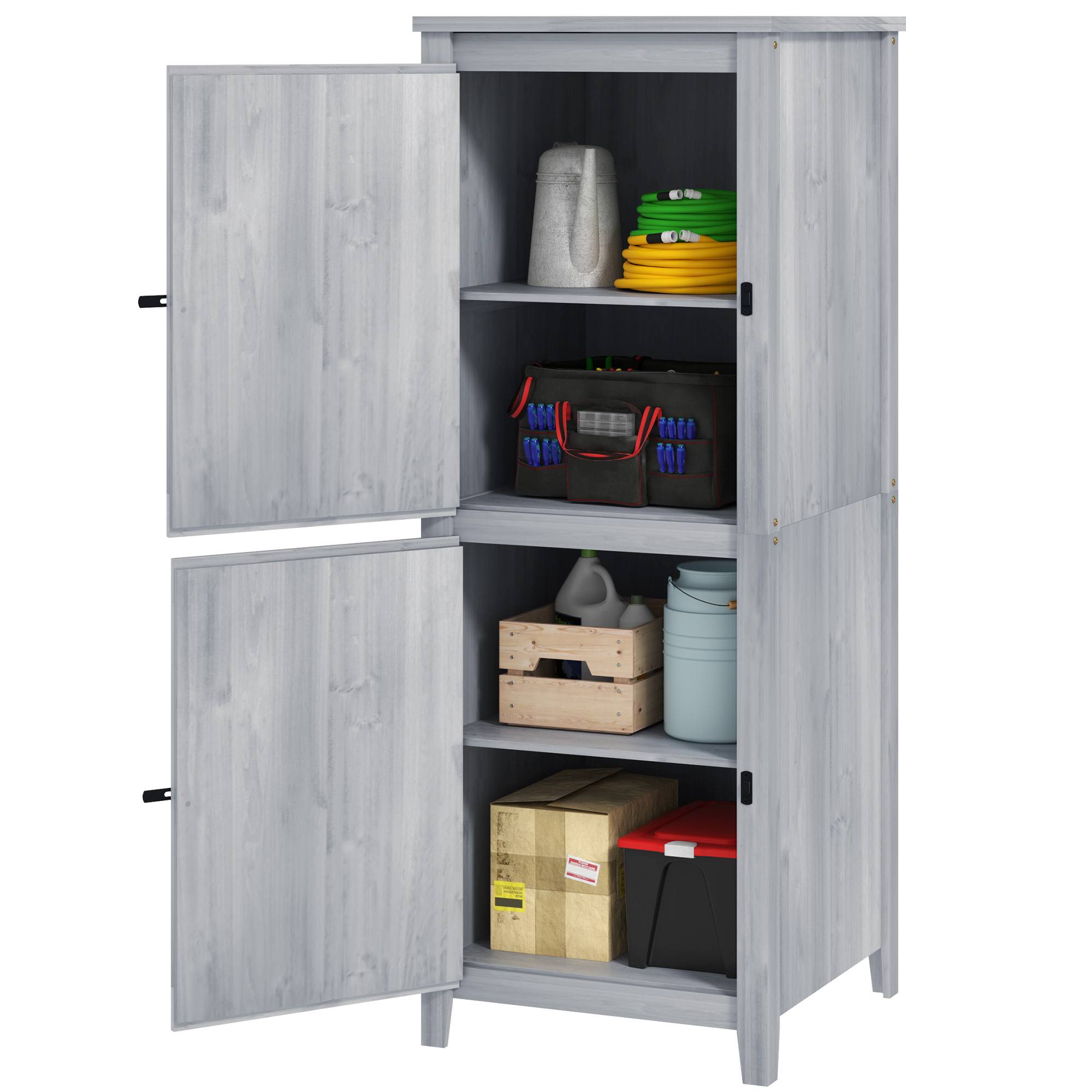Abri bois compact pour outils et matériel, portes verrouillables, gris clair - Image 2