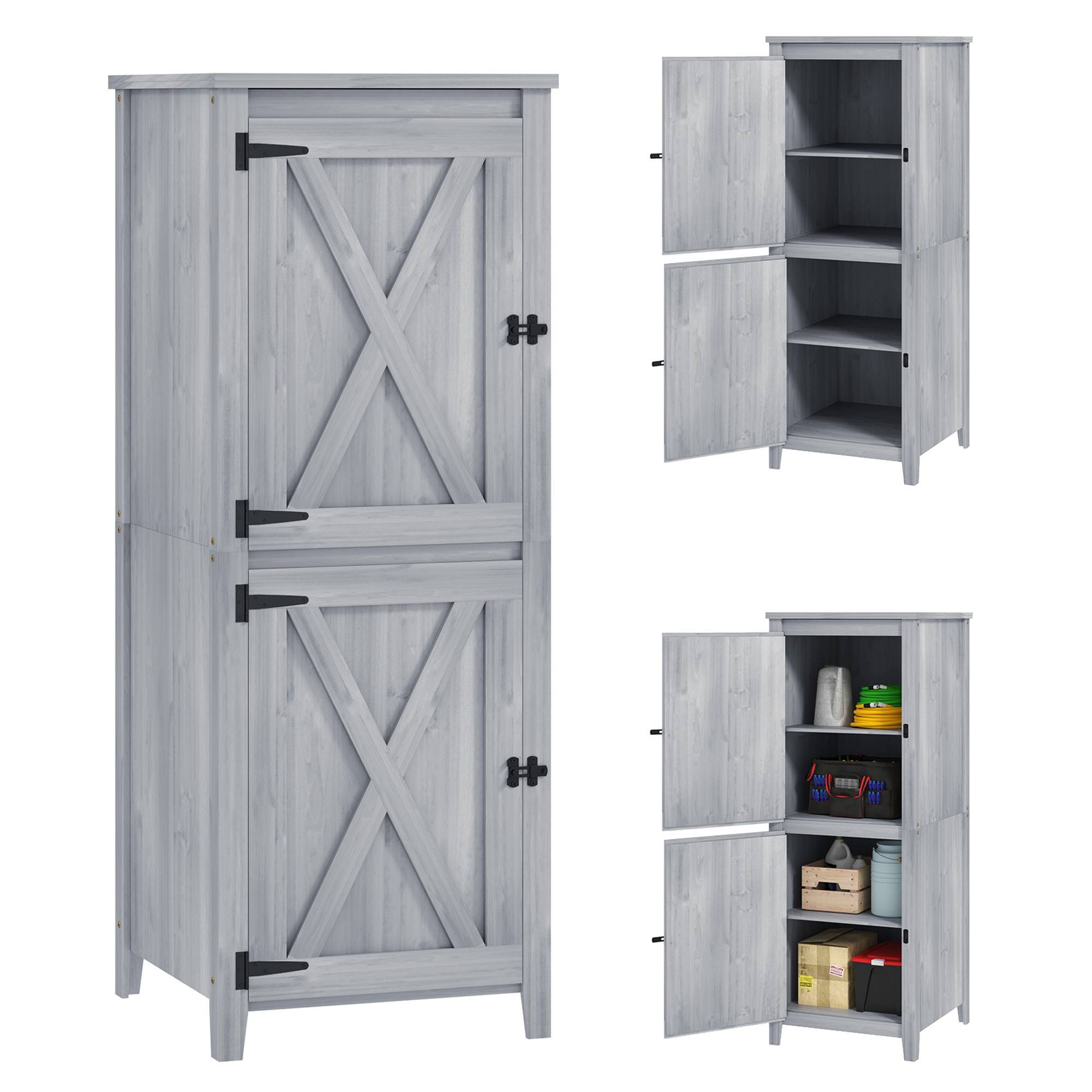 Abri bois compact pour outils et matériel, portes verrouillables, gris clair - Image 1