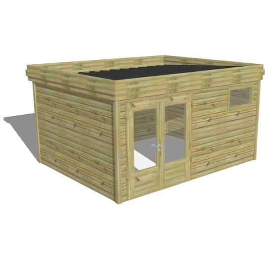 ABRI DE JARDIN bois autoclave 27mm - 4,34x3,44m / 15m2 - Bac acier - Abri Français - Image 1