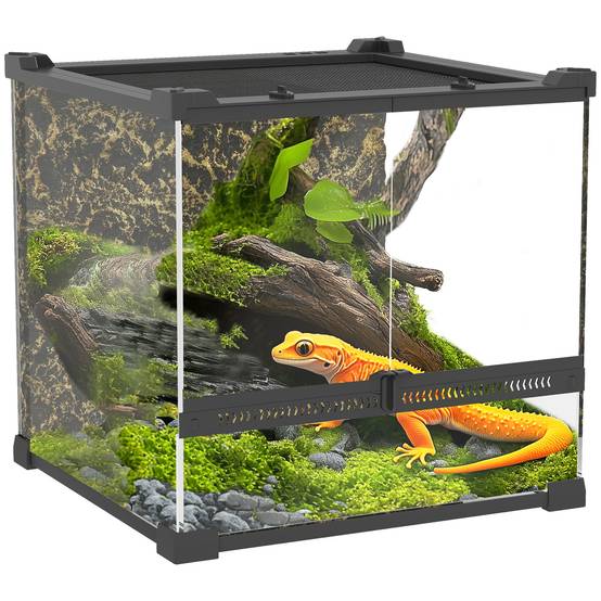 Terrarium en verre pour reptiles, fond surélevé et imperméable, fermeture à bouton - Image 1