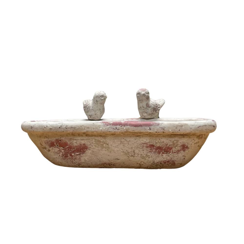 Chemin De Campagne - Bain oiseaux jardin extérieur ancien béton beige vieilli 32.5x16.5cm Chemin de campagne