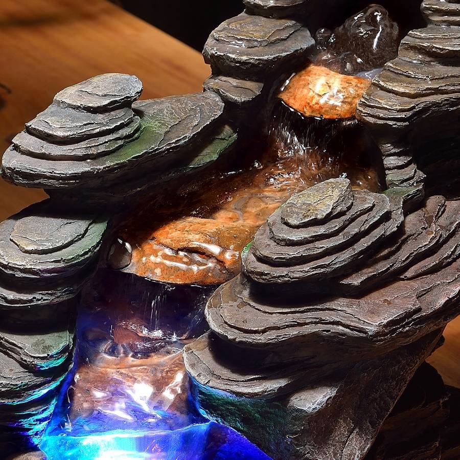 Zen'Light Fontaine D’Intérieur Little Rock - Cascade Pierre Avec Lumière LED Colorée - Décoration Zen Pour Méditation Et Relaxation - H 23cm