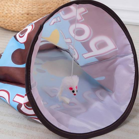 Tunnel pour chat- en forme de sac - Pliable avec boules en peluche - Stimulation interactive - Living123 - Image 5