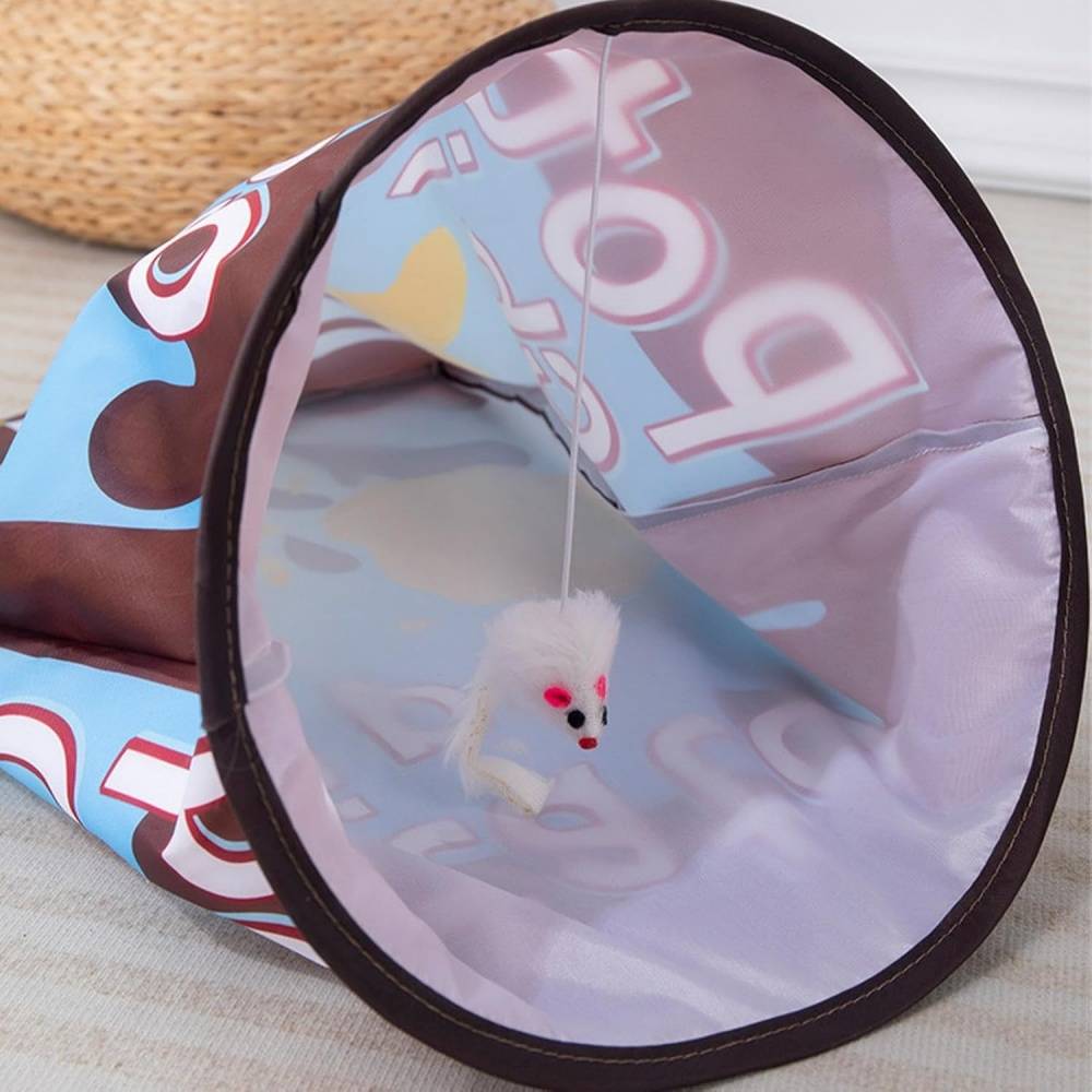 Tunnel pour chat- en forme de sac - Pliable avec boules en peluche - Stimulation interactive - Living123 - Image 5