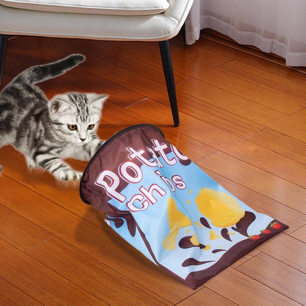 Tunnel pour chat- en forme de sac - Pliable avec boules en peluche - Stimulation interactive - Living123 - Image 2