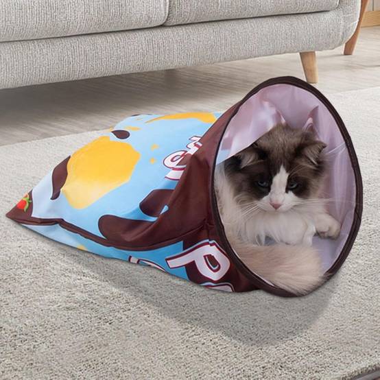 Tunnel pour chat- en forme de sac - Pliable avec boules en peluche - Stimulation interactive - Living123 - Image 6