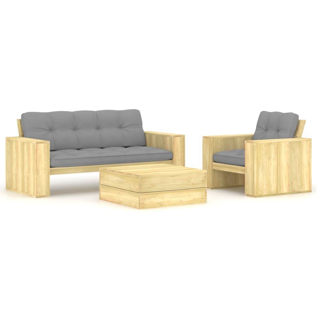 Helloshop26 - Salon de jardin meuble d'extérieur ensemble de mobilier 3 pièces avec coussins bois de pin imprégné - Imagen 1