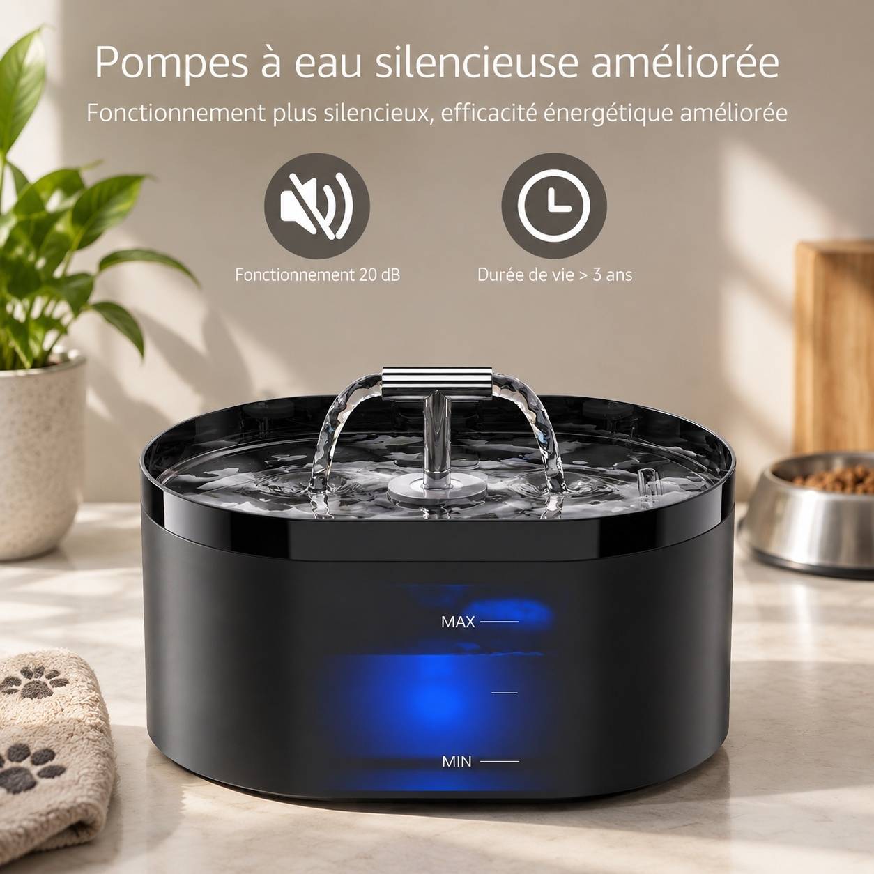 Fontaine à Eau Automatique pour Animaux 2.2L Triple Filtrage Silencieuse Débit Double Niveau Visible - Image 4