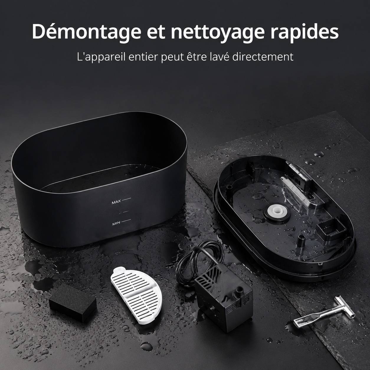 Fontaine à Eau Automatique pour Animaux 2.2L Triple Filtrage Silencieuse Débit Double Niveau Visible - Image 3