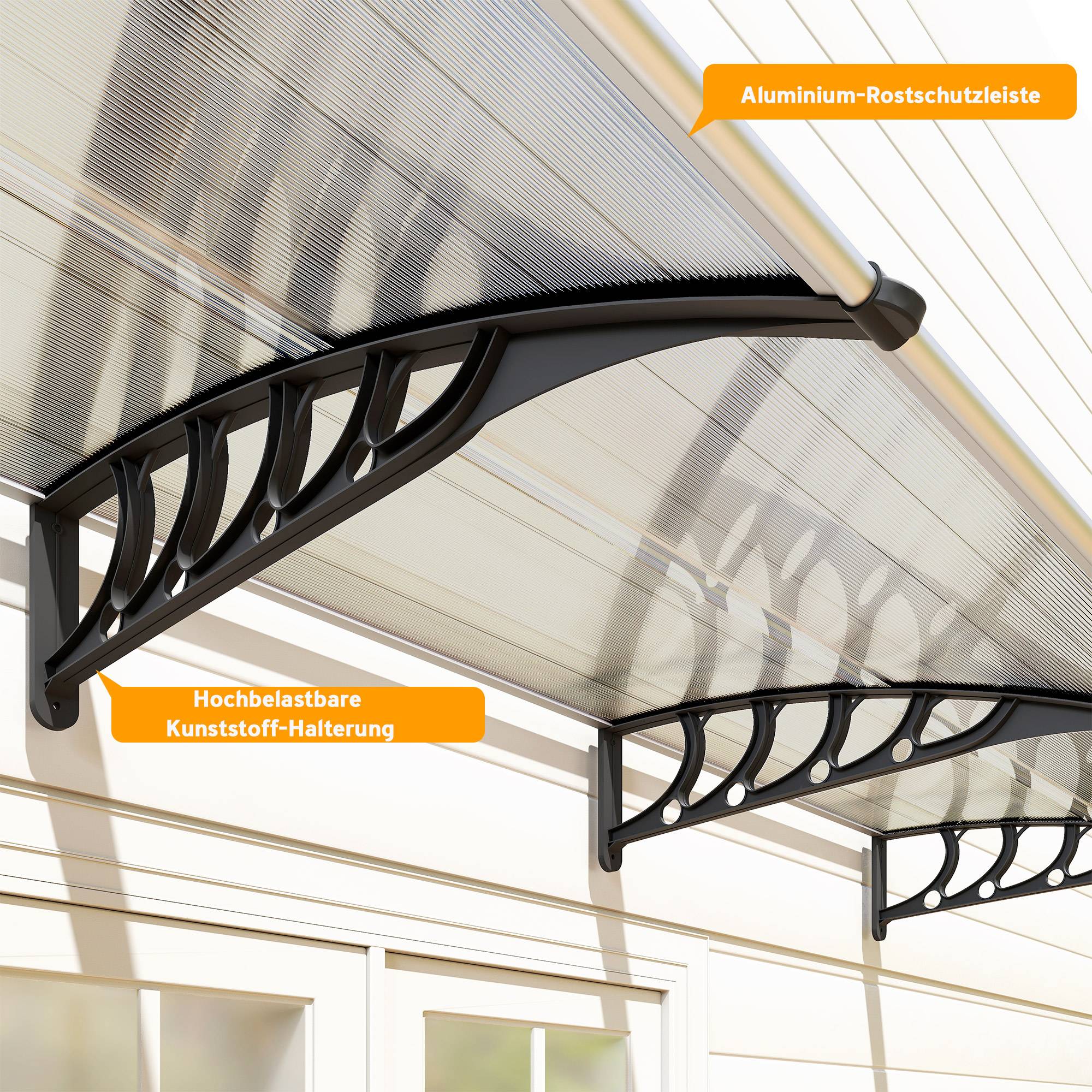 Auvent pour porte/fenêtre, résistant, transparent, barres alu/polycarbonate, 303x96x27 cm, noir - Image 10
