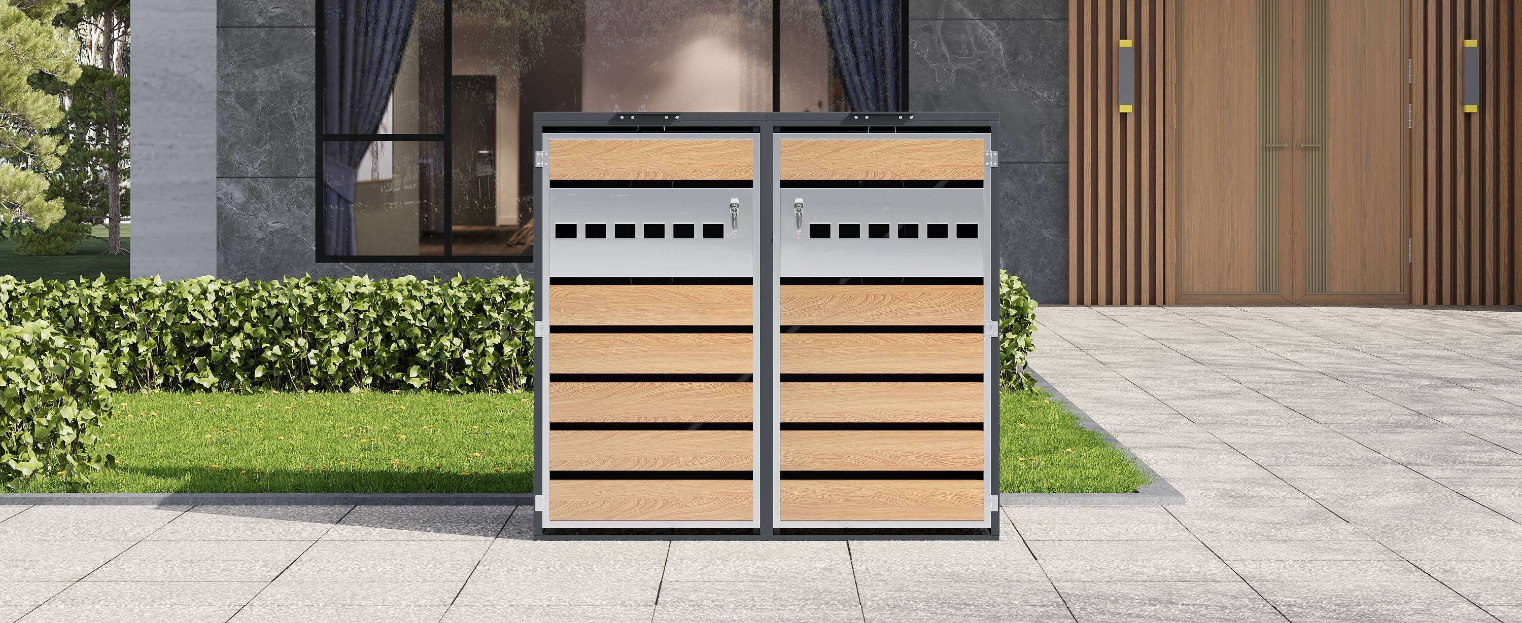 PANGIVO - Mülltonnenbox avec bois imitation et compartiments séparés, 132 x 80 x 118,5 cm - PANGIVO - Image 6