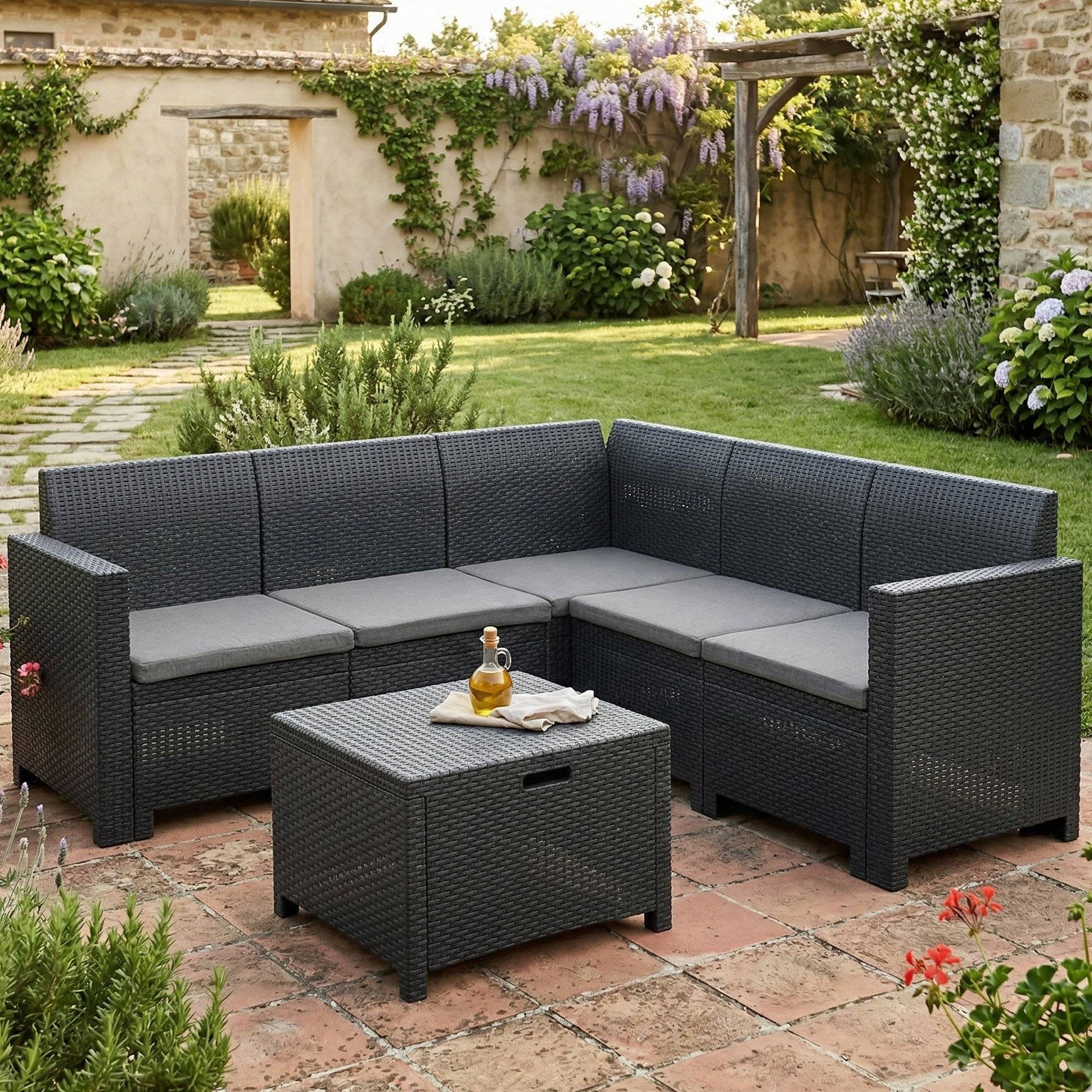 Dmora - Set salon d'extérieur Eris, Salon d'extérieur, Kit terrasse ou jardin, Composition d'un salon d'extérieur, Made in Italy, Anthracite - Imagen 2