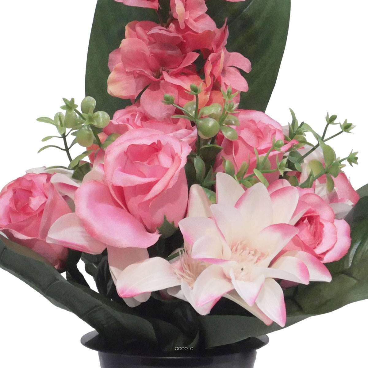 Artificielles - Pot Cone de fleurs artificielles de Rose, Orchidée et delphinium Rose pour la Toussaint - couleur: Rose 715 - Imagen 3