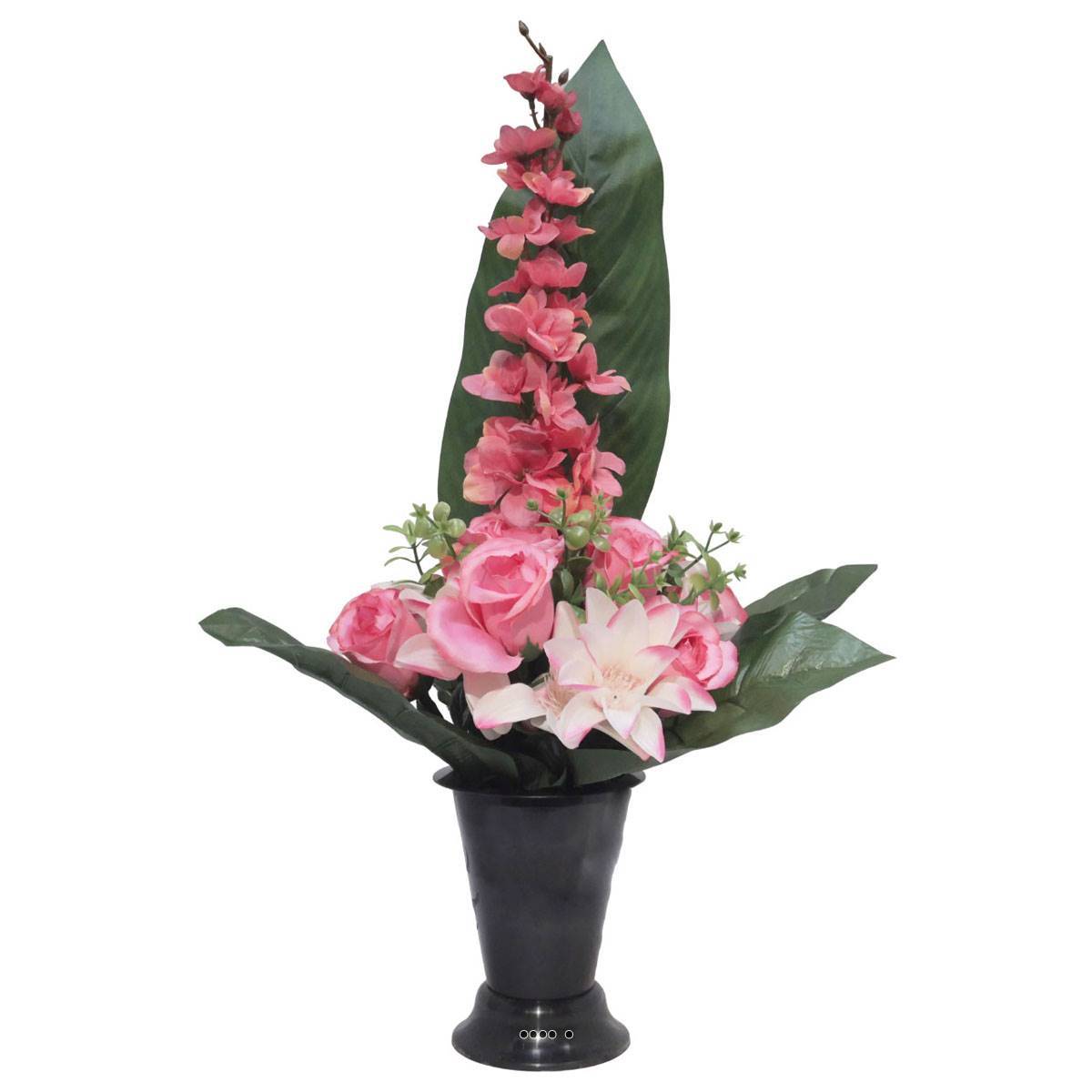 Artificielles - Pot Cone de fleurs artificielles de Rose, Orchidée et delphinium Rose pour la Toussaint - couleur: Rose 715 - Imagen 1