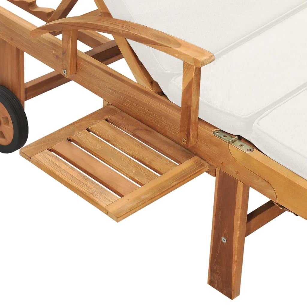 Helloshop26 - Transat chaise longue bain de soleil lit de jardin terrasse meuble d'extérieur 195 cm avec coussin bois de teck solide crème - Imagen 7