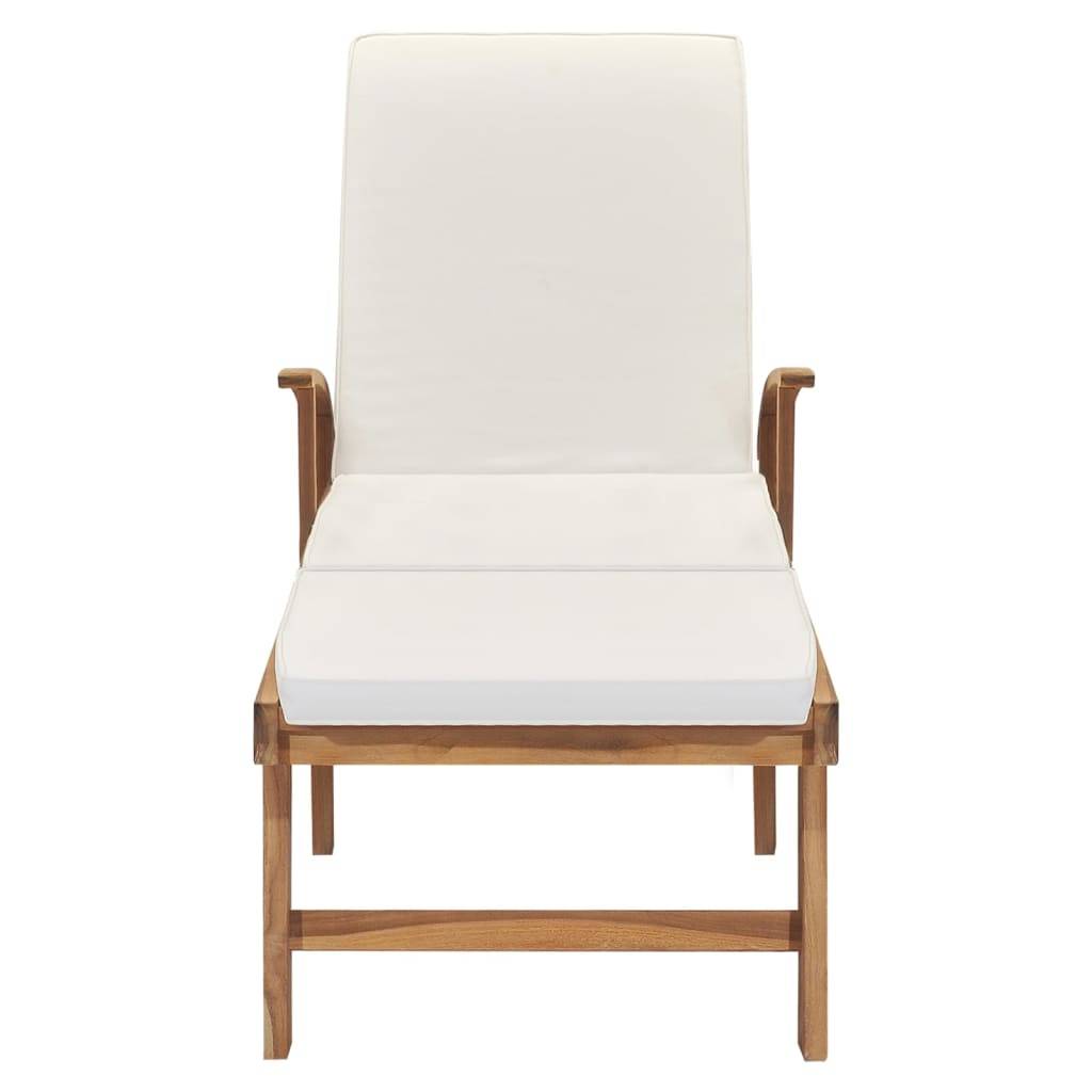 Helloshop26 - Transat chaise longue bain de soleil lit de jardin terrasse meuble d'extérieur 195 cm avec coussin bois de teck solide crème - Imagen 4