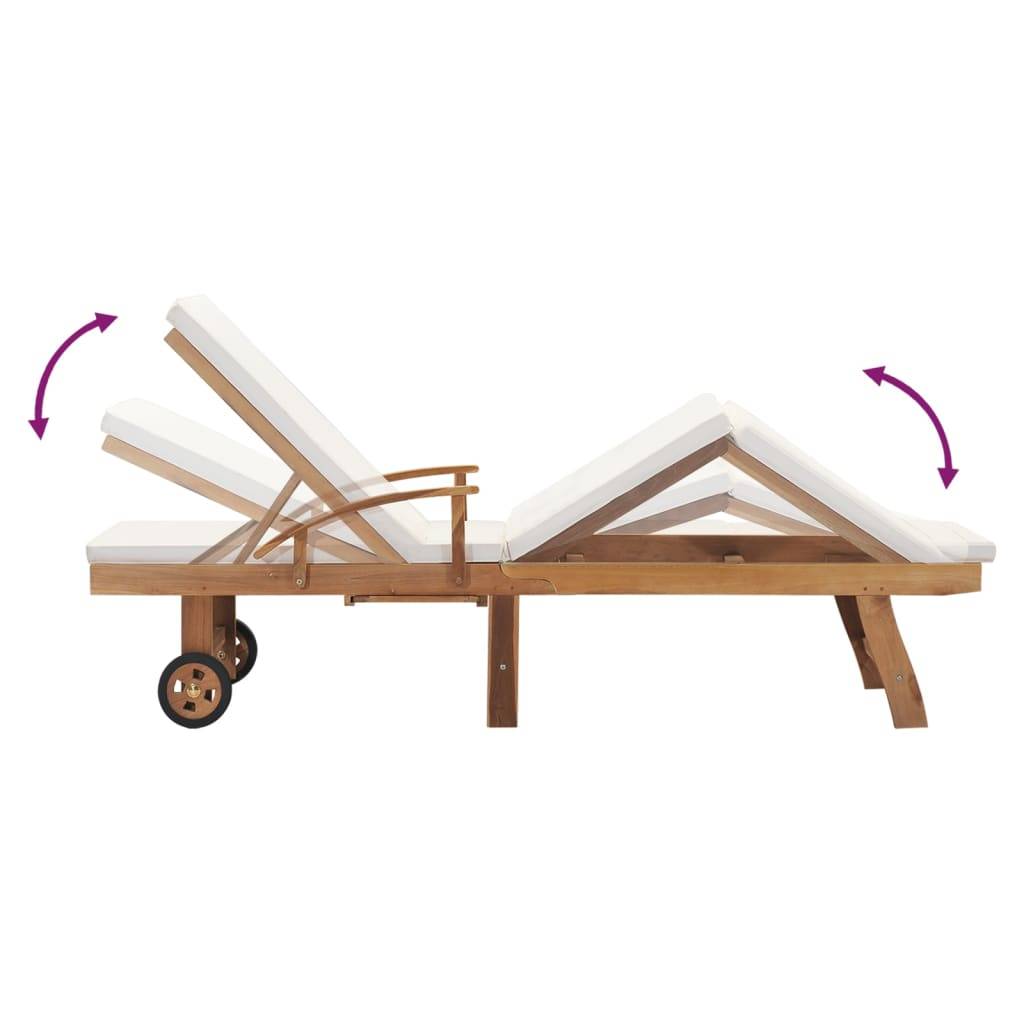 Helloshop26 - Transat chaise longue bain de soleil lit de jardin terrasse meuble d'extérieur 195 cm avec coussin bois de teck solide crème - Imagen 6