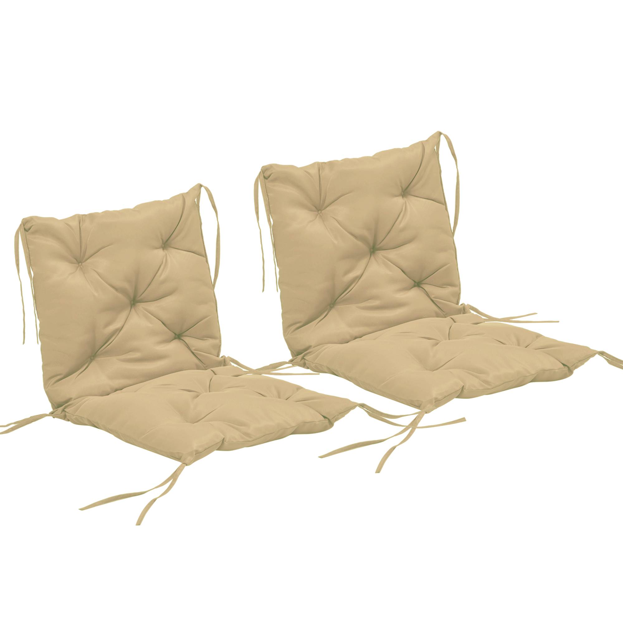 Lot de 2 coussins d'assise, 98 x 50 cm, avec attaches, revêtement en tissu kaki, épaisseur 8 cm. - Image 1