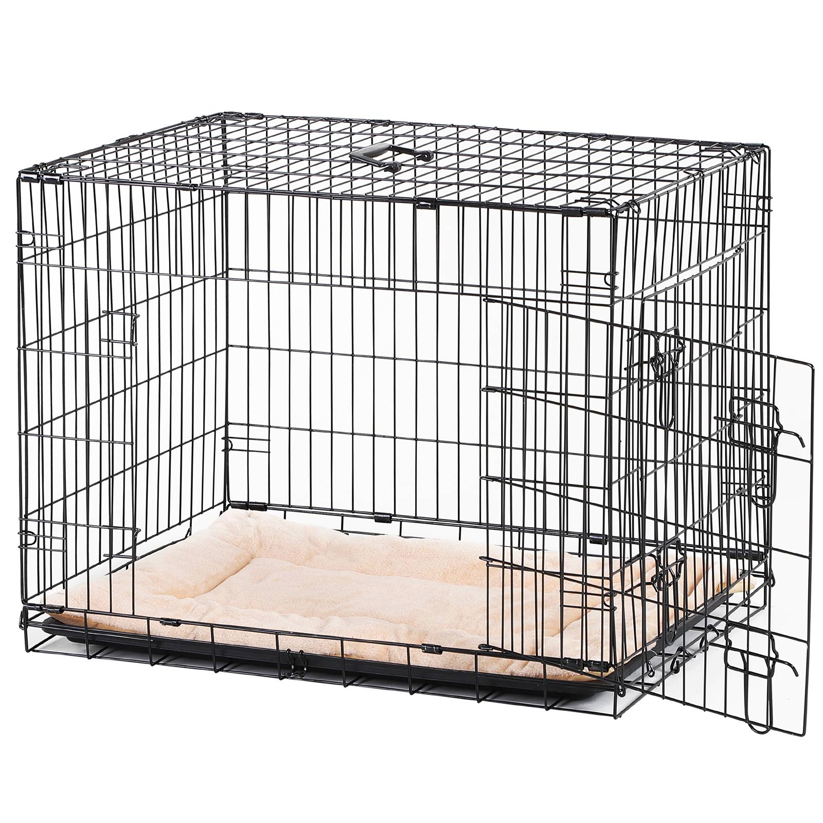 Pawhut - Cage caisse de transport pliante pour chien en métal noir 106 x 71 x 76 cm matelas fourni - Imagen 1