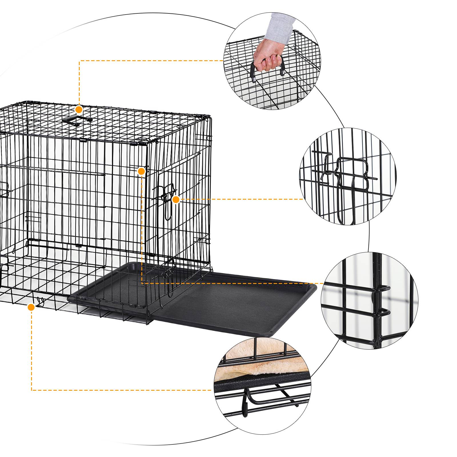 Pawhut - Cage caisse de transport pliante pour chien en métal noir 106 x 71 x 76 cm matelas fourni - Imagen 7