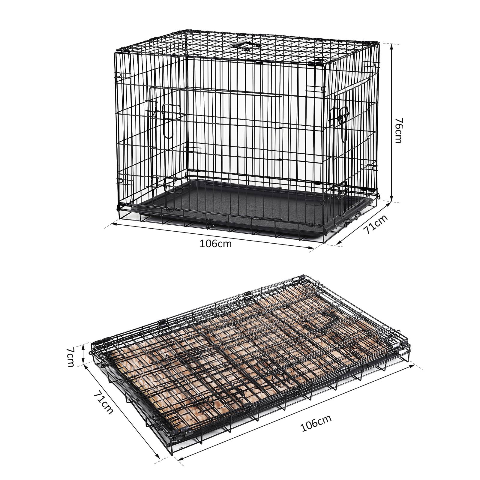 Pawhut - Cage caisse de transport pliante pour chien en métal noir 106 x 71 x 76 cm matelas fourni - Imagen 3