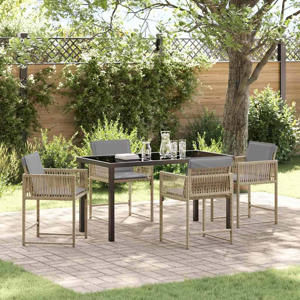 Table et chaises de jardin 4 places en polyrotin et verre pour extérieur Beige – ComfortXL Outdoor Living
