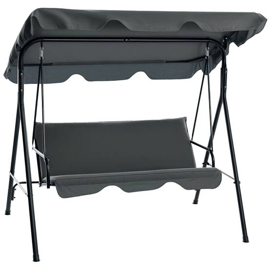 Balancelle jardin 3 places métal terrasse toit réglable 172x110x153cm gris - ComfortXL Outdoor Living - Image 1