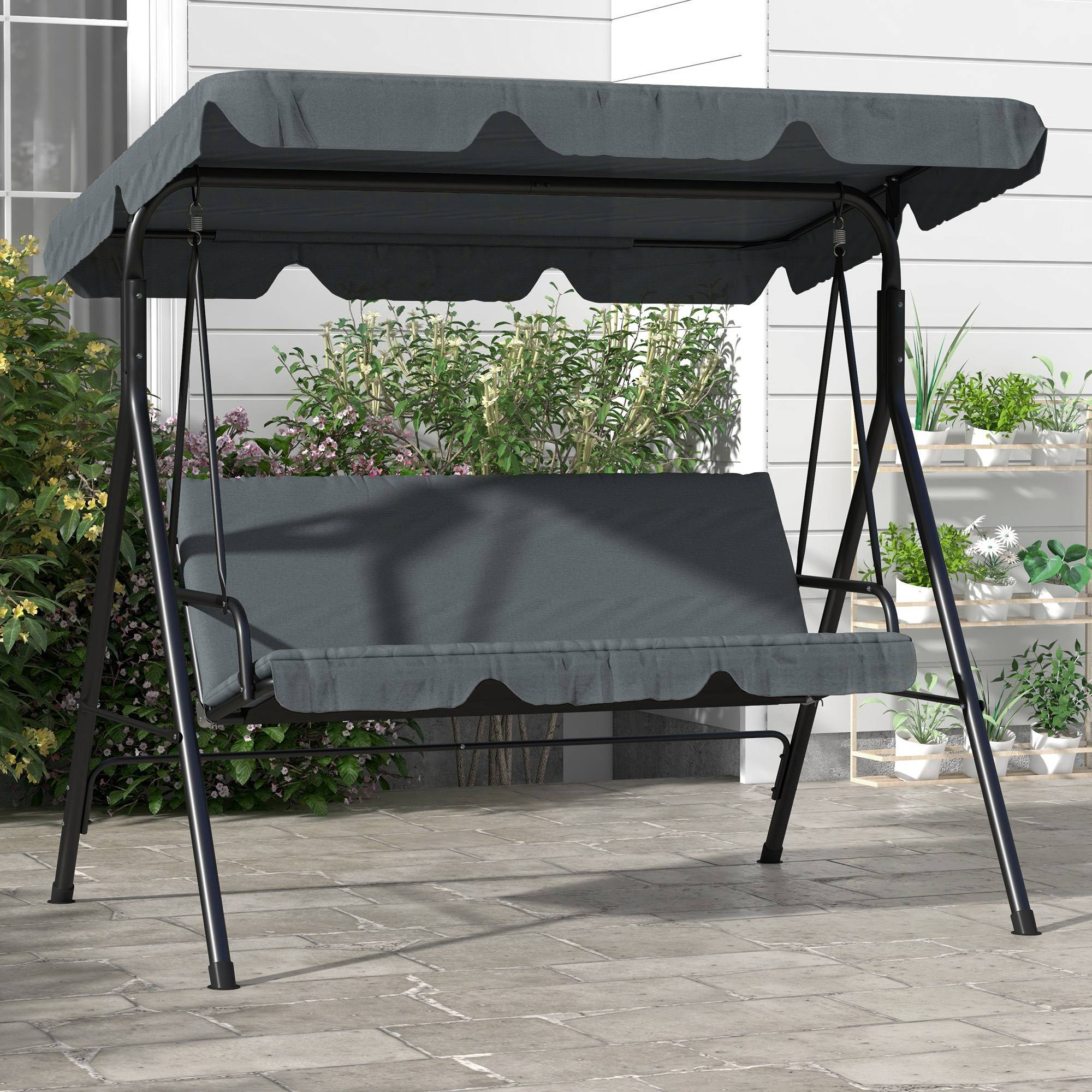 Balancelle jardin 3 places métal terrasse toit réglable 172x110x153cm gris - ComfortXL Outdoor Living - Image 4