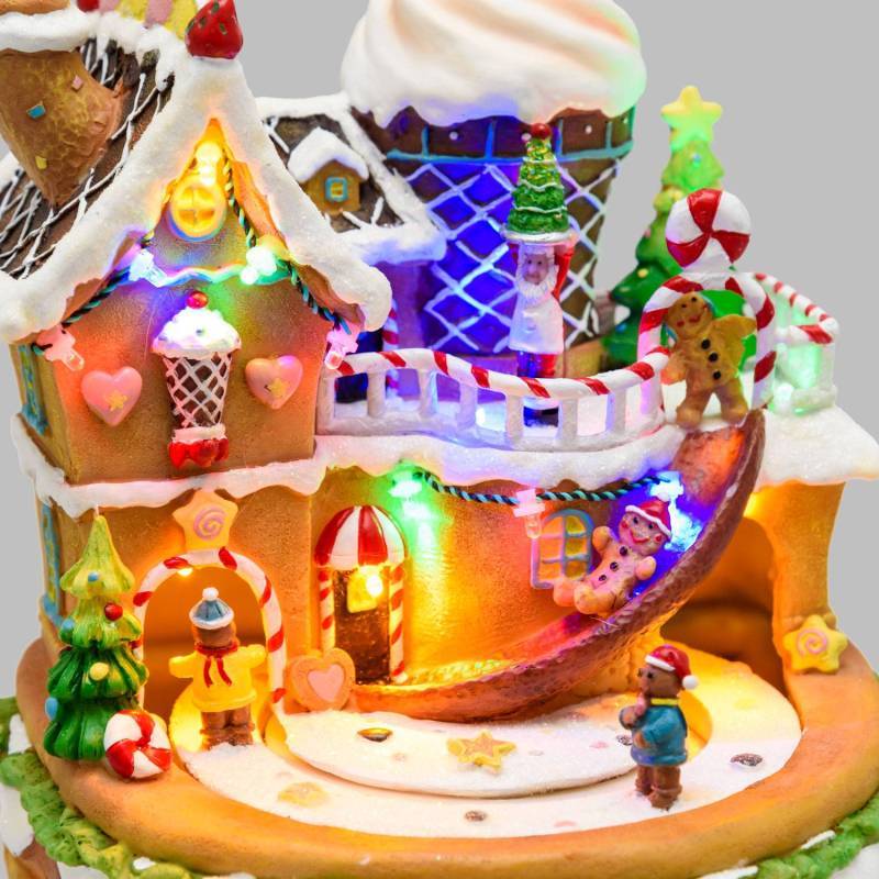 Lotti - Village de Noël à LED Maison en Pain D'épice Ginger Bread House H21cm 2 Mouvements de Rotation Personnages avec Musique Lotti - Imagen 4