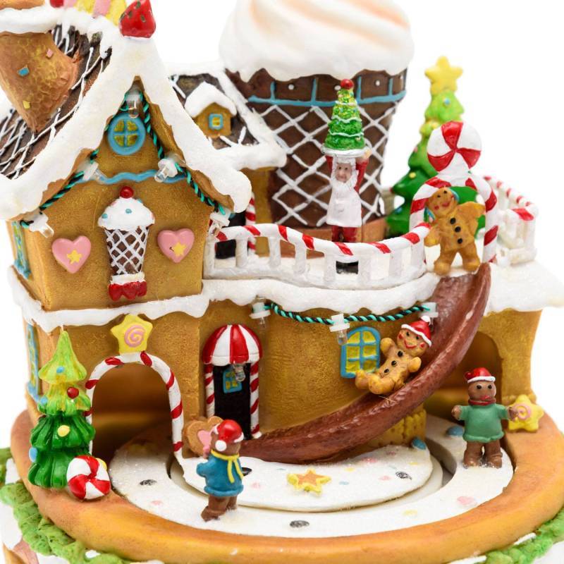 Lotti - Village de Noël à LED Maison en Pain D'épice Ginger Bread House H21cm 2 Mouvements de Rotation Personnages avec Musique Lotti - Imagen 2