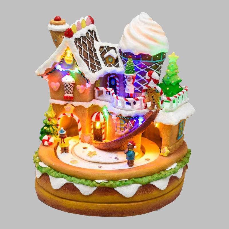 Lotti - Village de Noël à LED Maison en Pain D'épice Ginger Bread House H21cm 2 Mouvements de Rotation Personnages avec Musique Lotti - Imagen 7